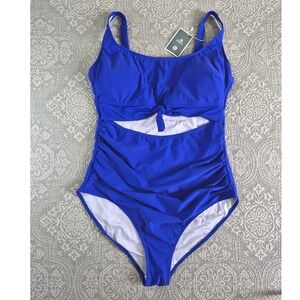 Eomenie Womens Blue Ruched Cutout One Piece Swimsuit Size XL NWT